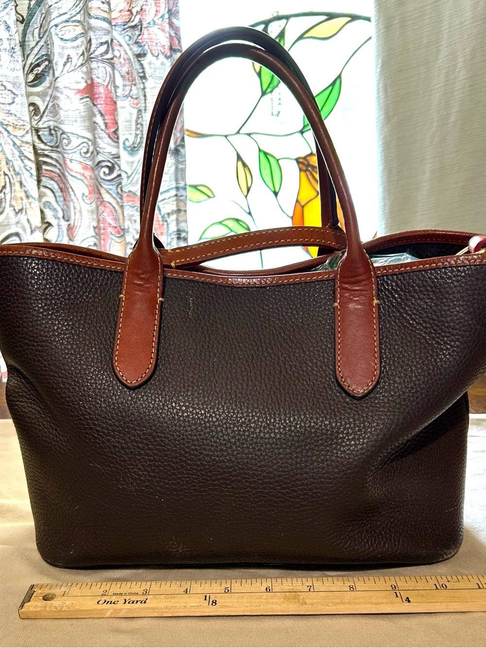 Dooney & Bourke Dark Brown Pebbled Leather Tote - Picture 2 of 12
